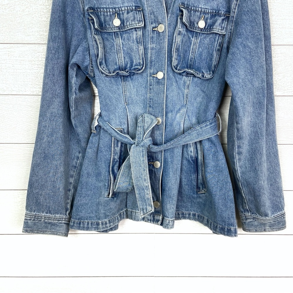 BLANKNYC Denim Left on Read Jacket Blue Jean Tie Waist Fall Medium - Picture 4 of 5